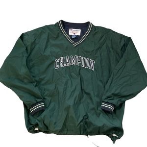 Vintage Champion v neck pullover XXL green navy and white. Windbreaker material